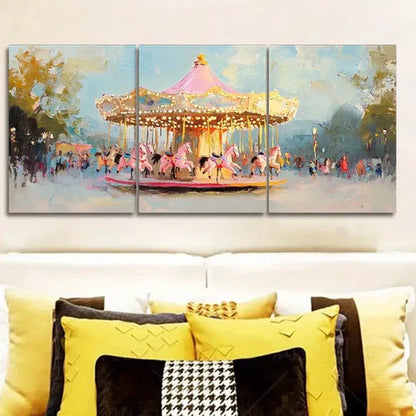 3pcs The pink carousel Wall Art Set Canvas Unframed - High Quality Print 100% Australian Made Wall Canvas