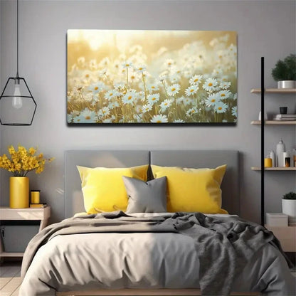 A Lush Daisy Field Suitable Wall Art Canvas Office Home Room Framed 120x60cm
