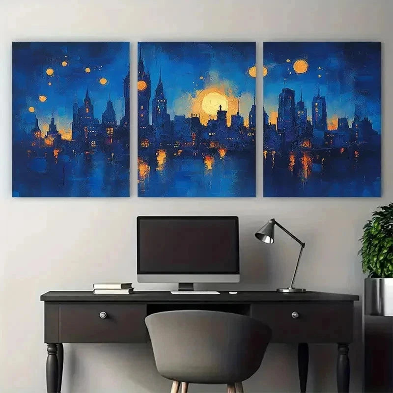 3pcs Vibrant Blue Manchester Abstract Perfect Wall Art Set Canvas Framed 60x90cm - High Quality Print 100% Australian Made Wall Canvas Ready to Hang