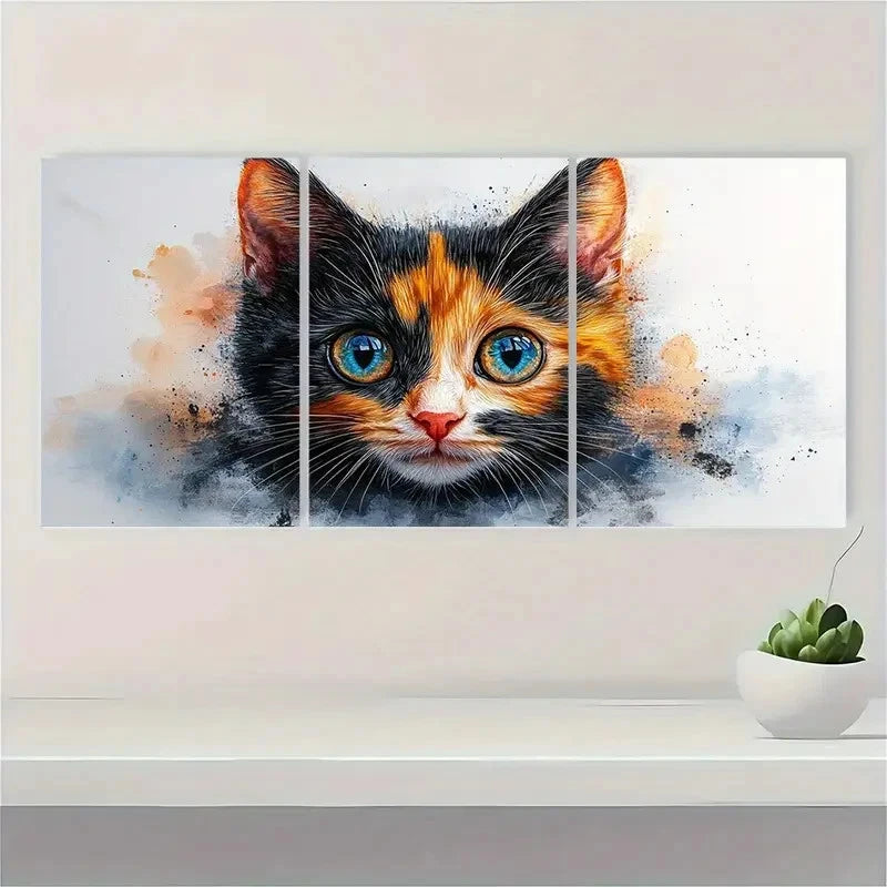 3pcs Calico Cat Cute Kitten Artwork Perfect Wall Art Set Canvas Framed 50x70cm - High Quality Print 100% Australian Made Wall Canvas Ready to Hang - Bella Home Decor