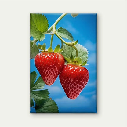 Vibrant Strawberries Blue Sky & Green Leaves 60x90cm Metal Print Ready to Hang