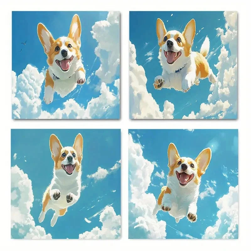 4pcss Lovely dog Baiyun  Wall Art Canvas Framed