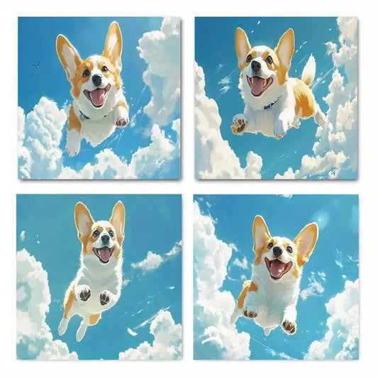 4pcss Lovely dog Baiyun  Wall Art Canvas Framed