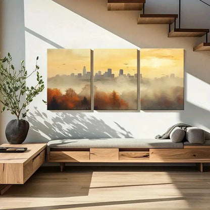 3pcs Cityscape Autumn Trees Warm Sunset Urban Metal Print Ready to Hang Art - Bella Home Decor