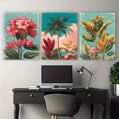 3pcs Bridgetown Travel Botanical Illustration Wall Art Set Canvas Framed 60x90cm - High Quality Print 100% Australian Made Wall Canvas Ready to Hang - Bella Home Decor