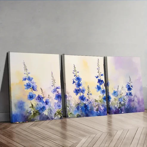 3pcs Blue Flower Watercolor Nature Perfect Wall Perfect Wall Art Set Canvas Unframed - High Quality Print 100% Australian Made Wall Canvas - Bella Home Decor