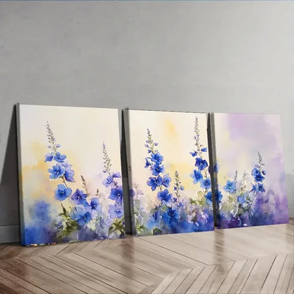 3pcs Blue Flower Watercolor Nature Perfect Wall Perfect Wall Art Set Canvas Unframed - High Quality Print 100% Australian Made Wall Canvas - Bella Home Decor