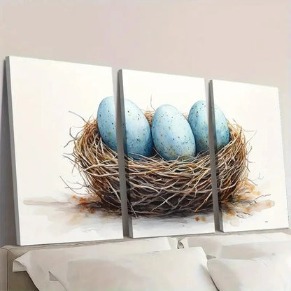 3pcs  Nest with Eggs NW   Wall Art Set Canvas Framed 40x60cm - High Quality Print 100% Australian Made Wall Canvas Ready to Hang - Bella Home Decor
