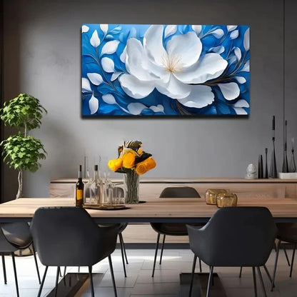 Elegant Blue & White Wall Art Canvas Office Home Room Framed 120x60cm