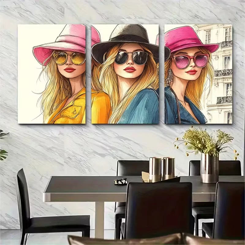 3pcs Chic Paris Fashion Illustration Metal Print Ready to Hang Art - Bella Home Decor