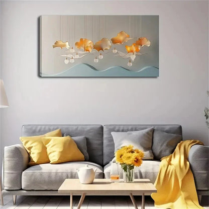 Golden Ginkgo Leaves White Wall Art Canvas Office Home Room Framed 120x60cm - Bella Home Decor