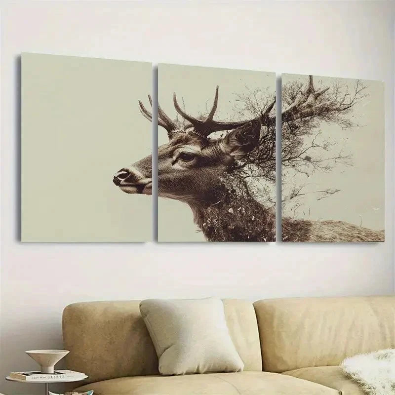 3pcs Deer Wall Art Set Canvas Framed 50x70cm - High Quality Print 100% Australian Made Wall Canvas Ready to Hang - Bella Home Decor