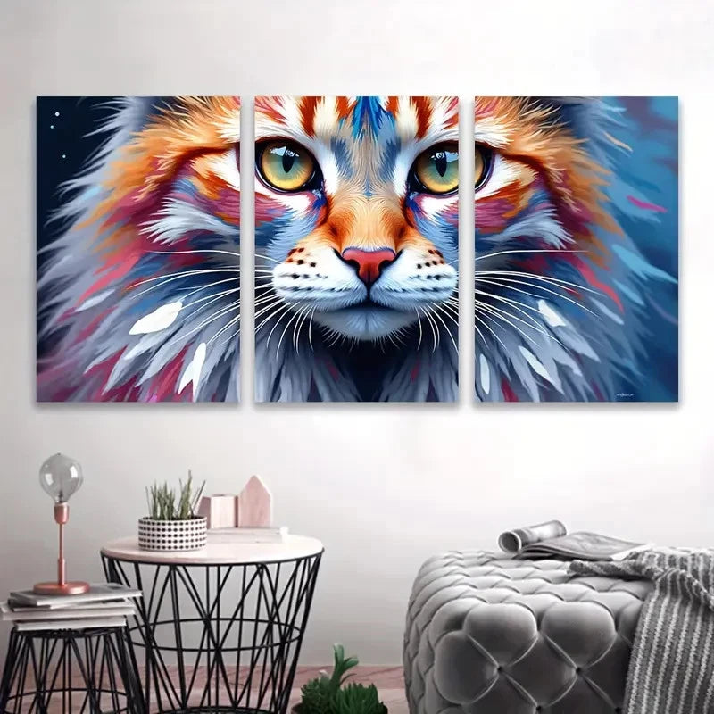 3pcs Colorful Cat Artwork Wall Art Set Canvas Framed 40x60cm - High Quality Print 100% Australian Made Wall Canvas Ready to Hang - Bella Home Decor