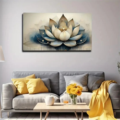 Elegant Lotus Flower Golden Wall Art Canvas Office Home Room Framed 120x60cm