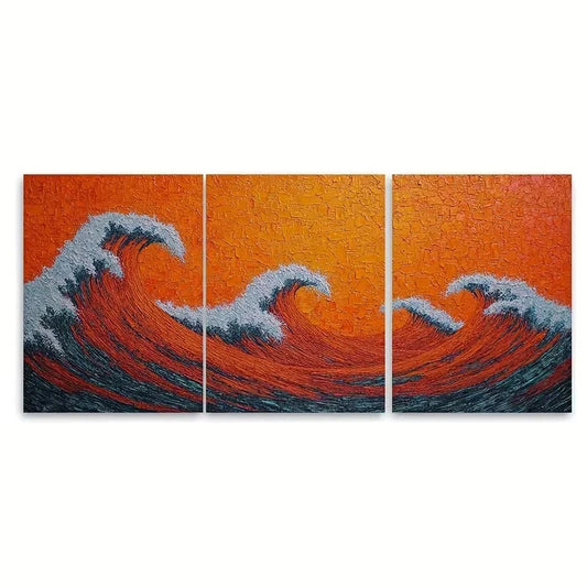 3pcs Orange Sunset Seascape Wall Art Set Canvas Framed 60x90cm – High Quality Print 100% Australian Made Wall Canvas Ready to Hang