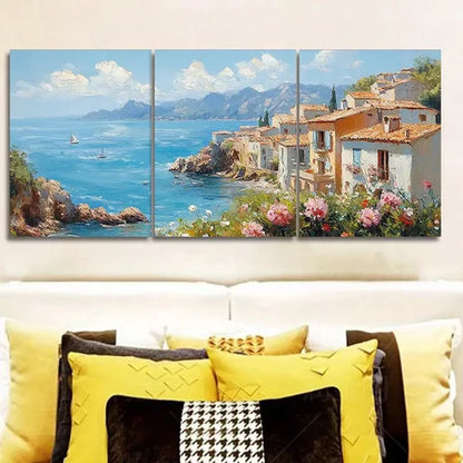 3pcs Coastal Village Nature Wall Art Canvas Unframed - High Quality Print 100% Australian Made Wall Canvas - Bella Home Decor
