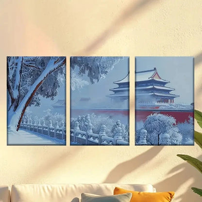 3pcs Retro Winter Palace Wall Art Set Canvas Framed 40x60cm - High Quality Print 100% Australian Made Wall Canvas Ready to Hang