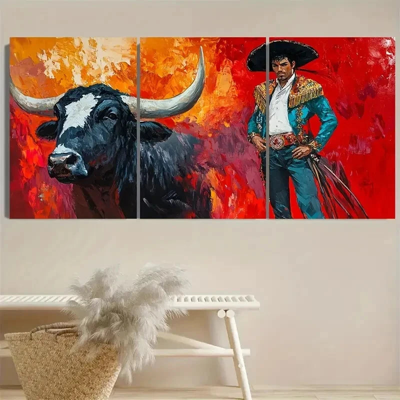 3pcs The Matador Chicano Mexicano Illustration Metal Print Ready to Hang Art - Bella Home Decor