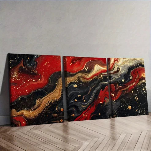 3pcs Black and Red Ink Abstract Wall Art Canvas Unframed - High Quality Print 100% Australian Made Wall Canvas - Bella Home Decor