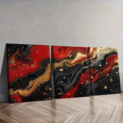 3pcs Black and Red Ink Abstract Wall Art Canvas Unframed - High Quality Print 100% Australian Made Wall Canvas - Bella Home Decor