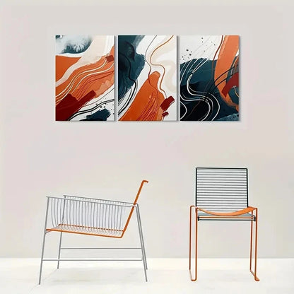 3pcs Abstract Design Orange Blue Metal Print Ready to Hang Art - Bella Home Decor