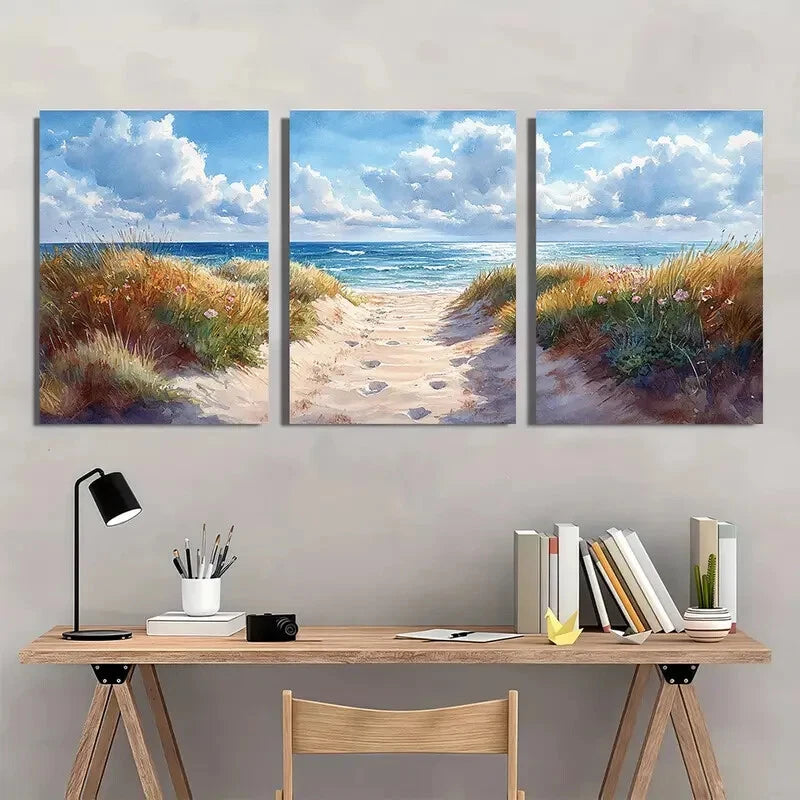 3pcs Beach Art Seascape Poster Painting Metal Print Ready to Hang Art - Bella Home Decor