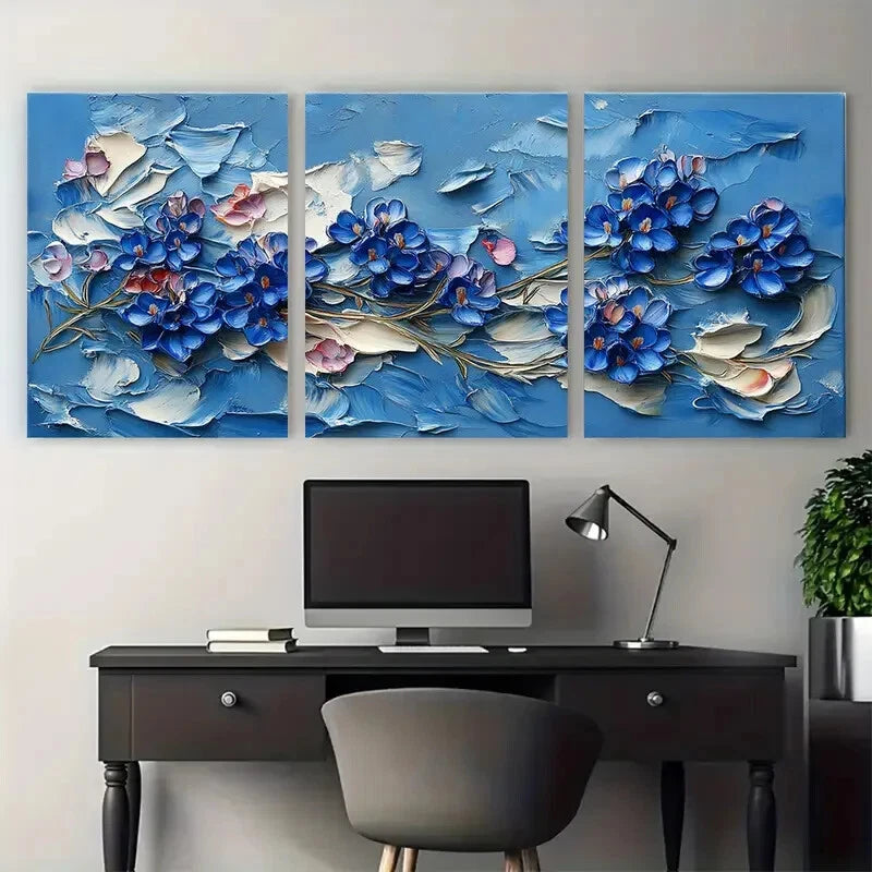 3pcs Texas Bluebonnet Flowers Impasto Botanical Metal Print Ready to Hang Art - Bella Home Decor