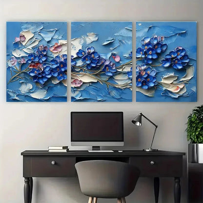 3pcs Texas Bluebonnet Flowers Impasto Botanical Metal Print Ready to Hang Art - Bella Home Decor