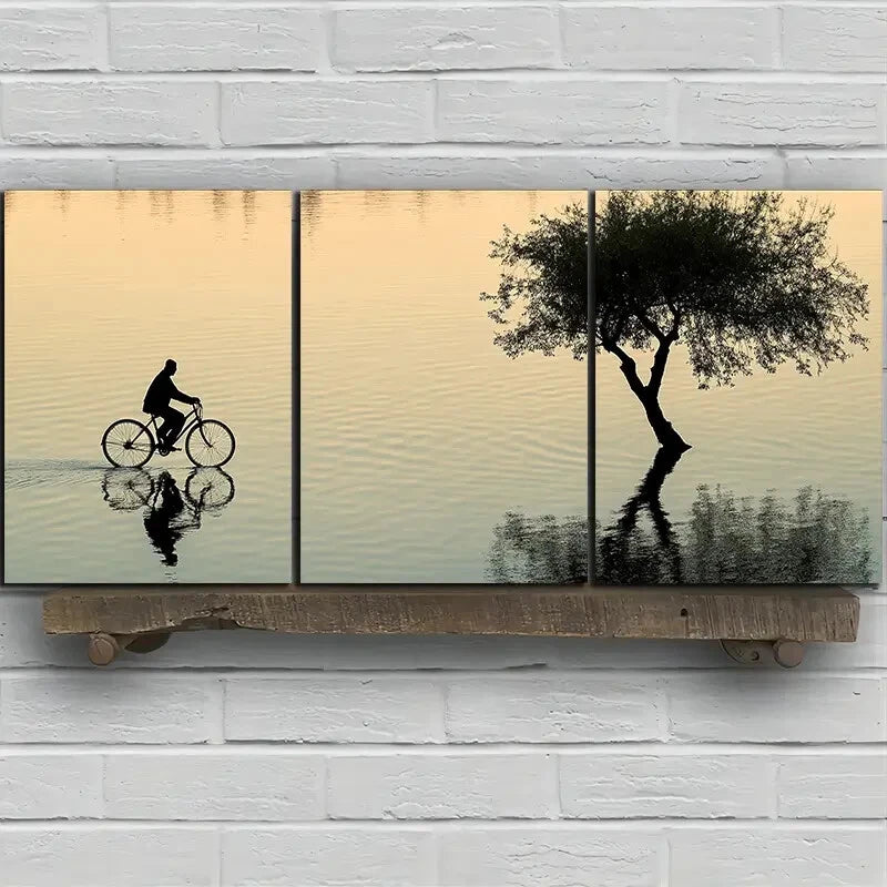 3pcs Reflection of Trees on The Lake Surface Metal Print Ready to Hang Art - Bella Home Decor