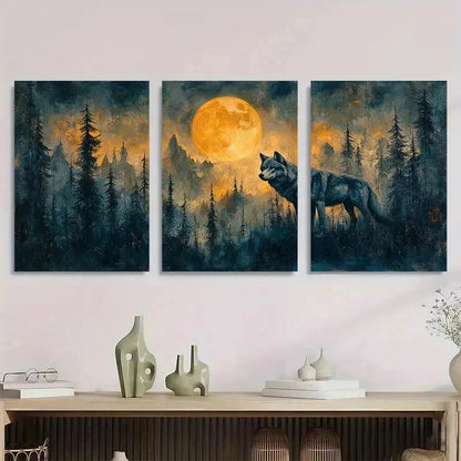 3pcs Full Moon Wolf Contemporary Perfect Wall Art Set Canvas Framed 50x70cm - High Quality Print 100% Australian Made Wall Canvas Ready to Hang - Bella Home Decor