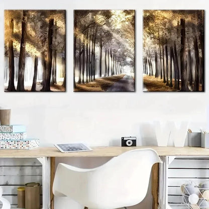 3pcs Featuring Autumn Scenery And Falling Leaves Wall Art Set Canvas Framed 50x70cm - High Quality Print 100% Australian Made Wall Canvas Ready to Hang
