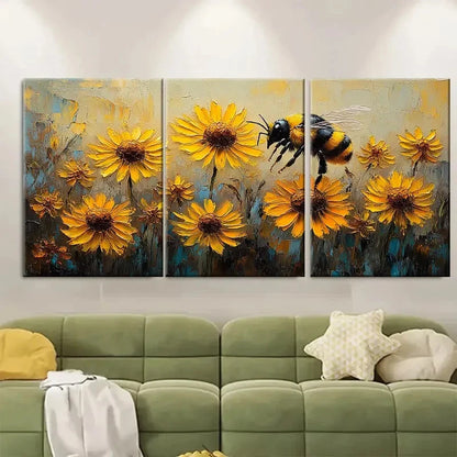 3pcs Daisy Painting Rudbeckia Art Bee Wildf  Wall Art Set Canvas Framed 40x60cm - High Quality Print 100% Australian Made Wall Canvas Ready to Hang - Bella Home Decor