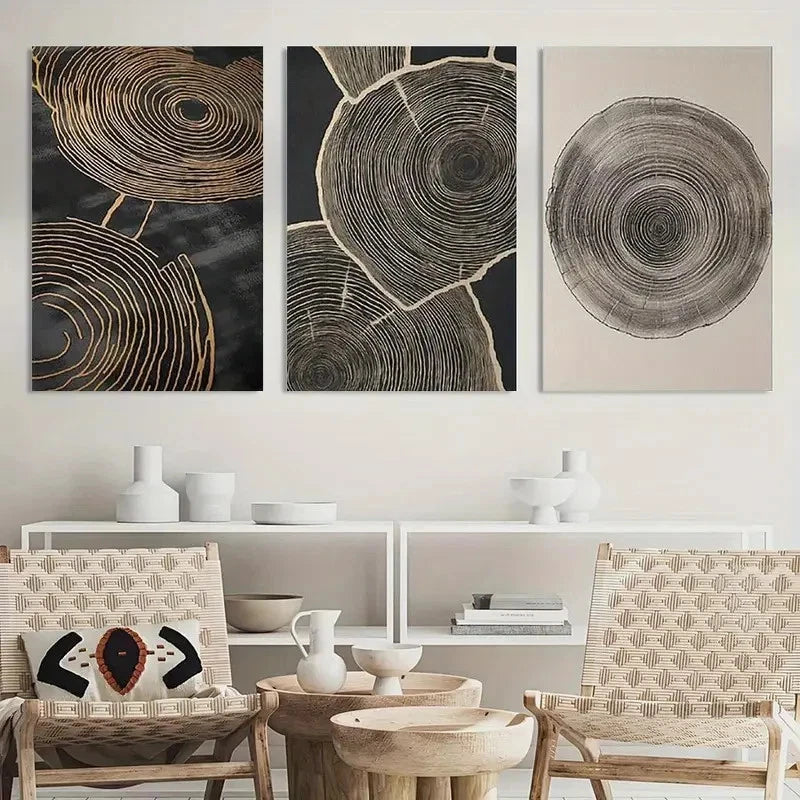 3pcs Painting Tree Ring Wall Art Tree Ring Metal Print Ready to Hang Art - Bella Home Decor