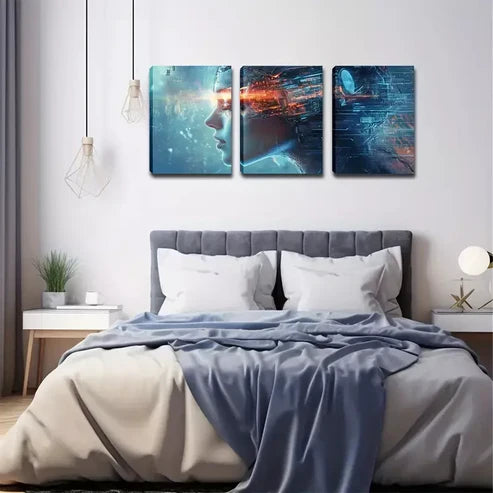 3pcs Surreal Cyborg Brain Triptych Wall Art Set Canvas Unframed - High Quality Print 100% Australian Made Wall Canvas