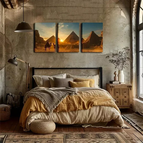 3pcs Relaxing, Sunset, Pyramid, Camel Wall Art Canvas Unframed - High Quality Print 100% Australian Made Wall Canvas