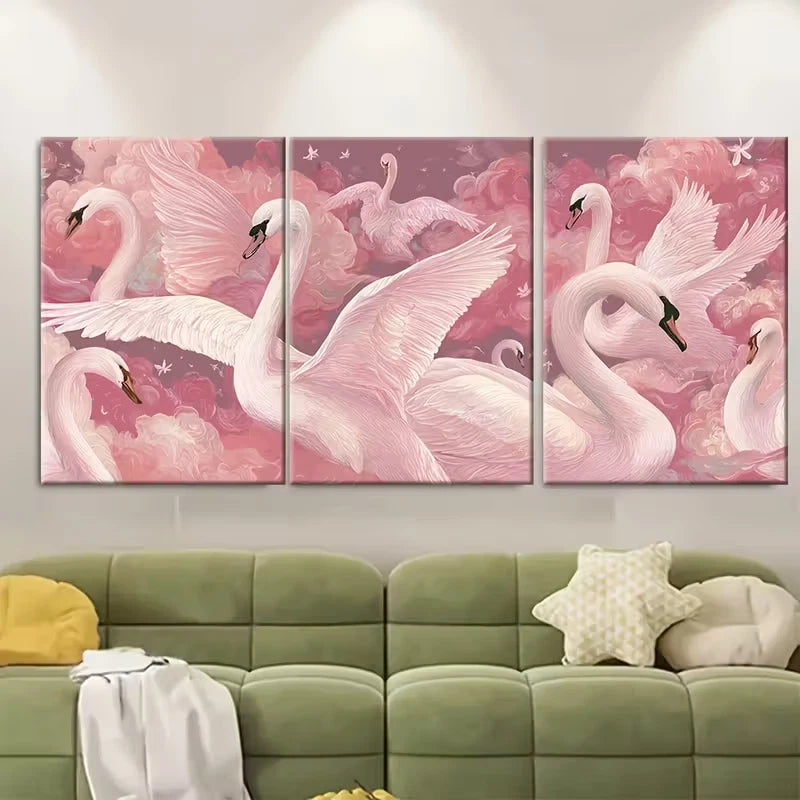 3pcs , Swan Art, Coquette Metal Print Ready to Hang Art - Bella Home Decor