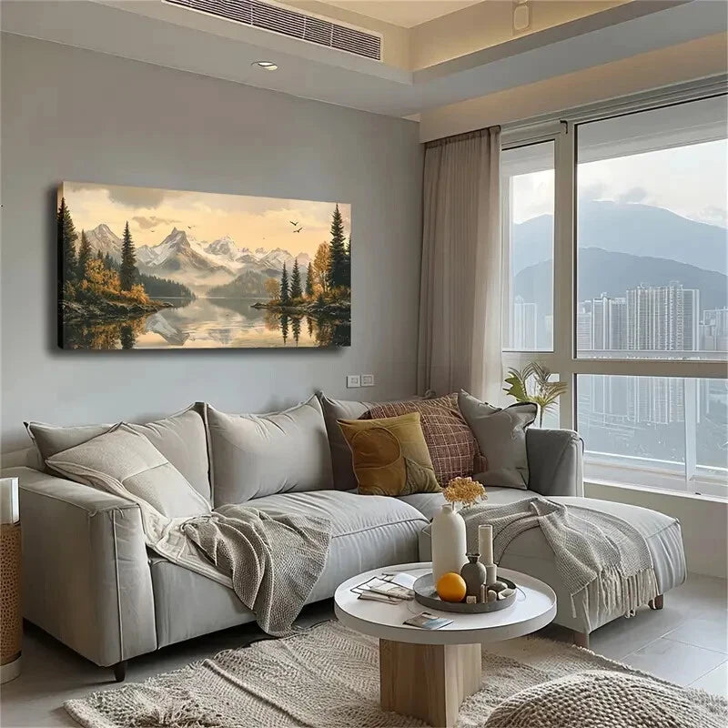 Continuous Snow Mountain Clouds Wall Art Canvas Office Home Room Framed 120x60cm - Bella Home Decor