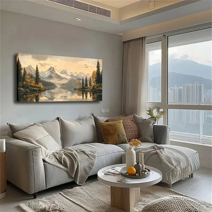 Continuous Snow Mountain Clouds Wall Art Canvas Office Home Room Framed 120x60cm - Bella Home Decor