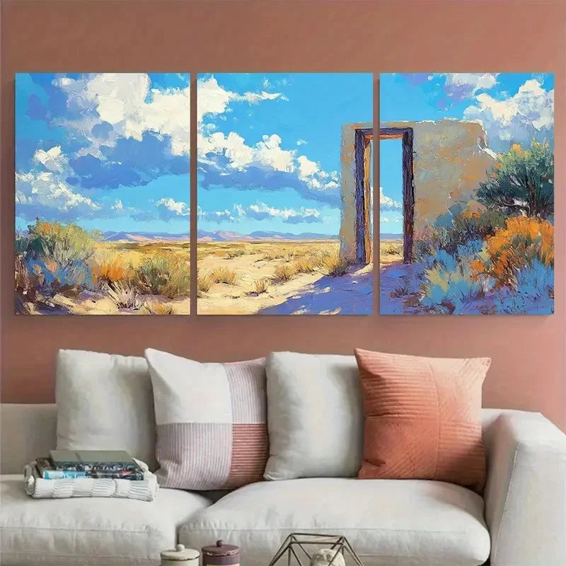 3pcs Desert Doorway Impressionist Painting Wall Art Set Canvas Framed 50x70cm - High Quality Print 100% Australian Made Wall Canvas Ready to Hang - Bella Home Decor