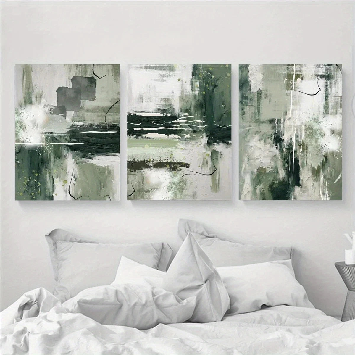 3pcs Abstract Olive And Sage Green Metal Print Ready to Hang Art - Bella Home Decor