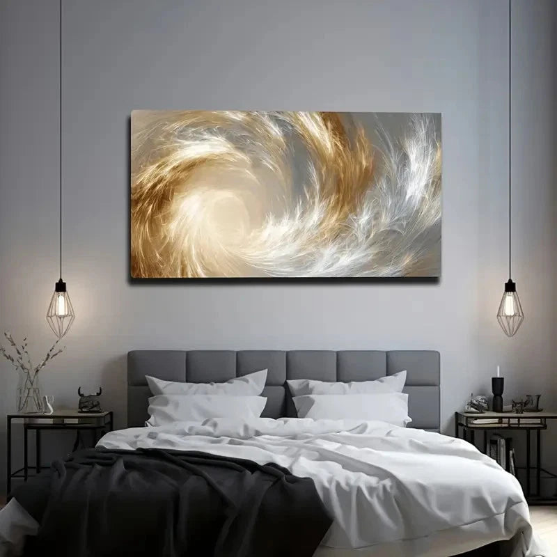 Golden & Gray Swirl Texture Mod Wall Art Canvas Office Home Room Framed 120x60cm