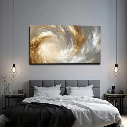 Golden & Gray Swirl Texture Mod Wall Art Canvas Office Home Room Framed 120x60cm
