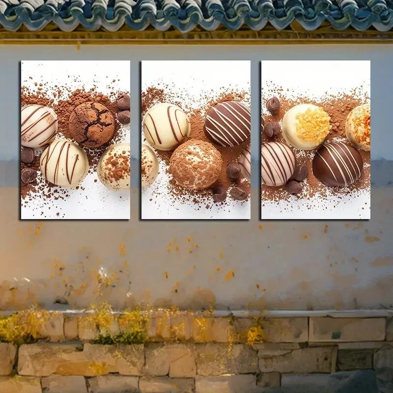 3pcs Vibrant Chocolate-Themed Illustration Metal Print Ready to Hang Art - Bella Home Decor