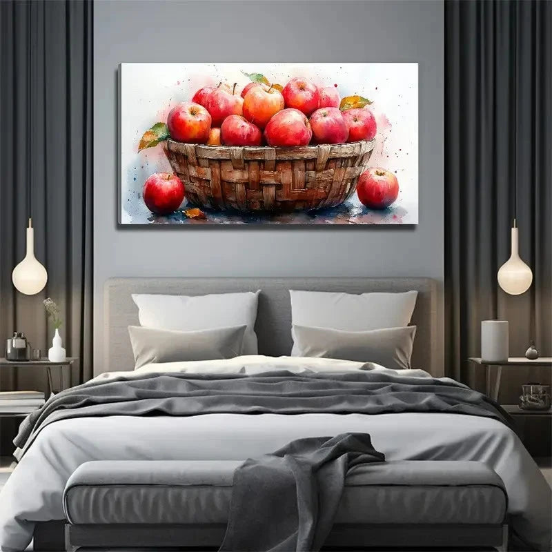 Apple In Bamboo Basket Wall Art Canvas Office Home Room Framed 120x60cm