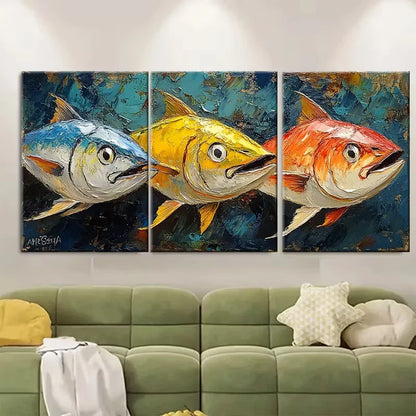 3pcs Tuna Fish Paintings Metal Print Ready to Hang Art