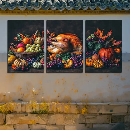 3pcs Vibrant Table Full of Food Illustration Metal Print Ready to Hang Art - Bella Home Decor