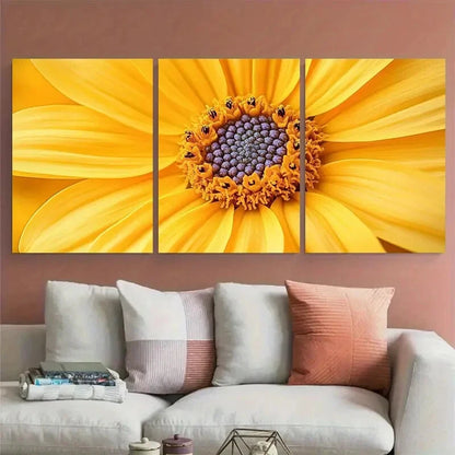 3pcs Vibrant Yellow Flower Macro Petal Photography Metal Print Ready to Hang Art - Bella Home Decor