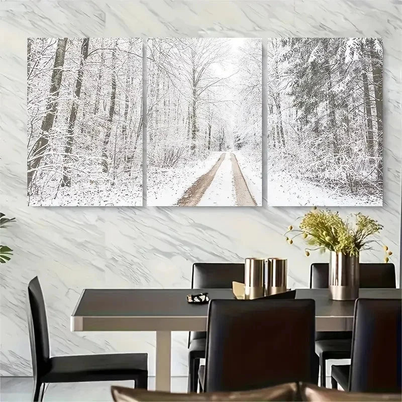 3pc Winter Snowy Trees Wall Art Metal Print Ready to Hang Art - Bella Home Decor