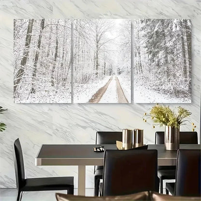 3pc Winter Snowy Trees Wall Art Metal Print Ready to Hang Art - Bella Home Decor