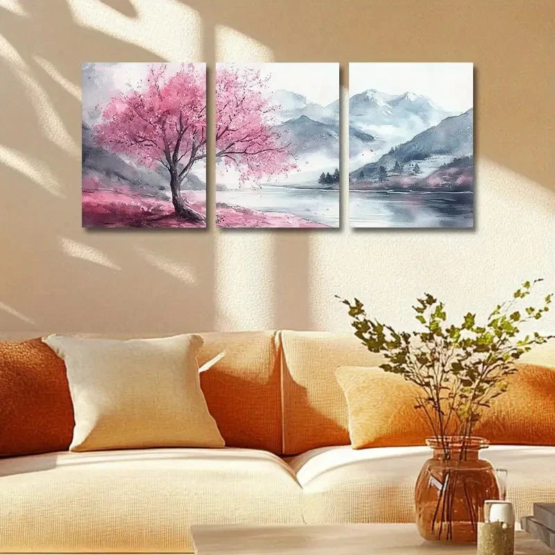 3pcs Cherry Blossom Tree Metal Print Ready to Hang Art - Bella Home Decor